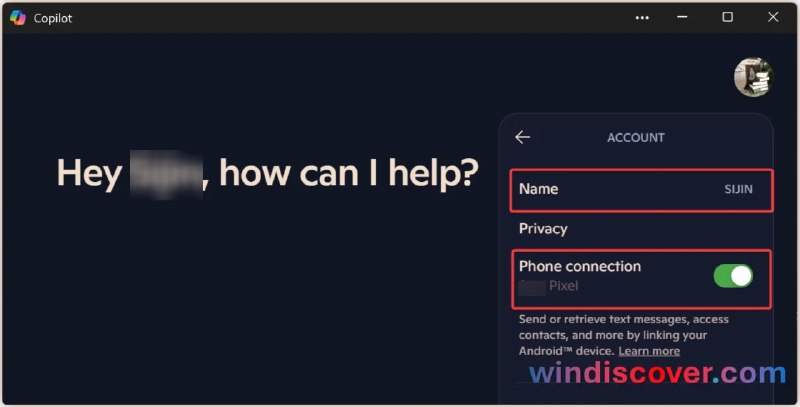 Copilot 开始全面推送“手机连接”功能，支持自然语言操控手机 - WinDiscover