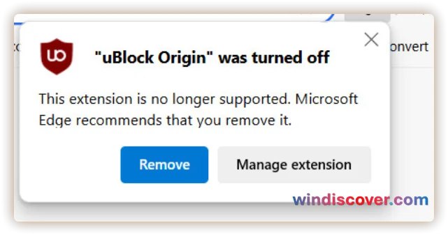 Microsoft Edge 开始禁用 uBlock Origin 及其他 Manifest V2 扩展 - WinDiscover