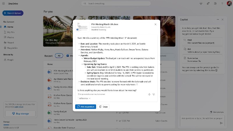 OneDrive 网页版开始向 Microsoft 365 订阅用户推送 Copilot 体验 - WinDiscover