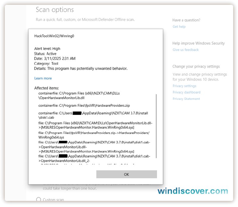 Defender 拦截 WinRing0 驱动：风扇控制等监控软件受影响 - WinDiscover