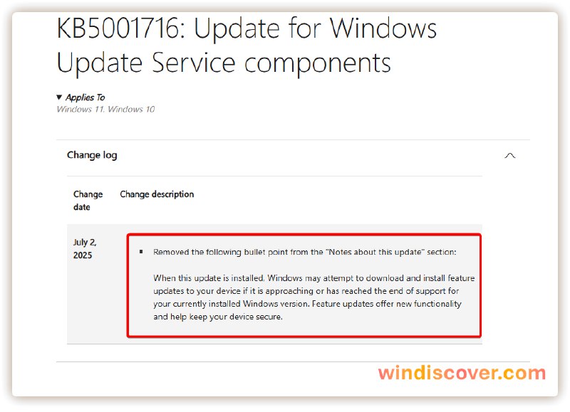 KB5001716 将不再向接近生命周期的 Windows 系统安装“强制更新” - WinDiscover