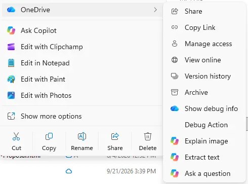 微软简化 Windows 11 OneDrive 文件夹上下文菜单 Copilot 选项 - WinDiscover