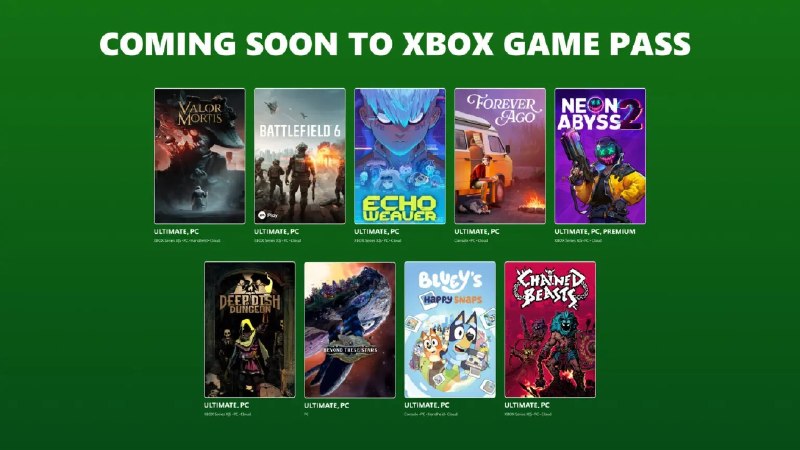 Xbox Game Pass 新增 BattleField 6 及七款首发游戏 - WinDiscover