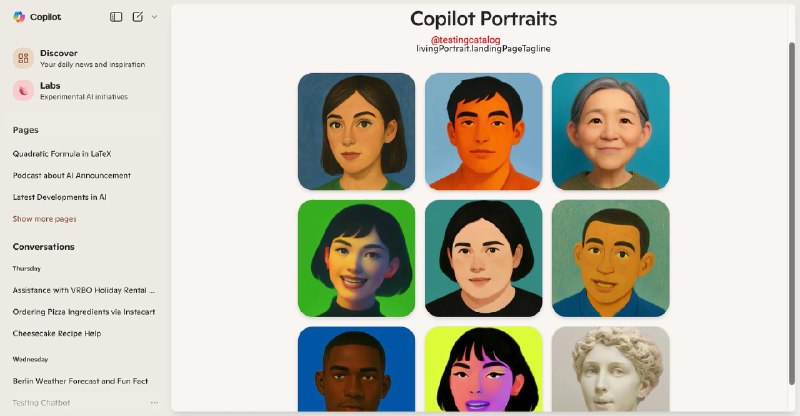 微软正在测试 Copilot 新功能：Live Portraits — 用户自定义头像 - WinDiscover